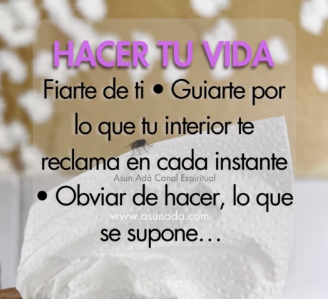 Hacer tu vida : Fiarte de ti • Guiarte por lo que tu interior te reclama en cada instante • Obviar de hacer, lo que se supone… Canalización por Asun Adá