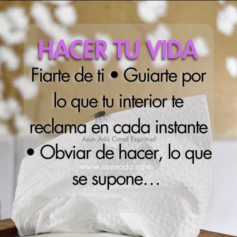 Hacer tu vida : Fiarte de ti • Guiarte por lo que tu interior te reclama en cada instante • Obviar de hacer, lo que se supone… Canalización por Asun Adá