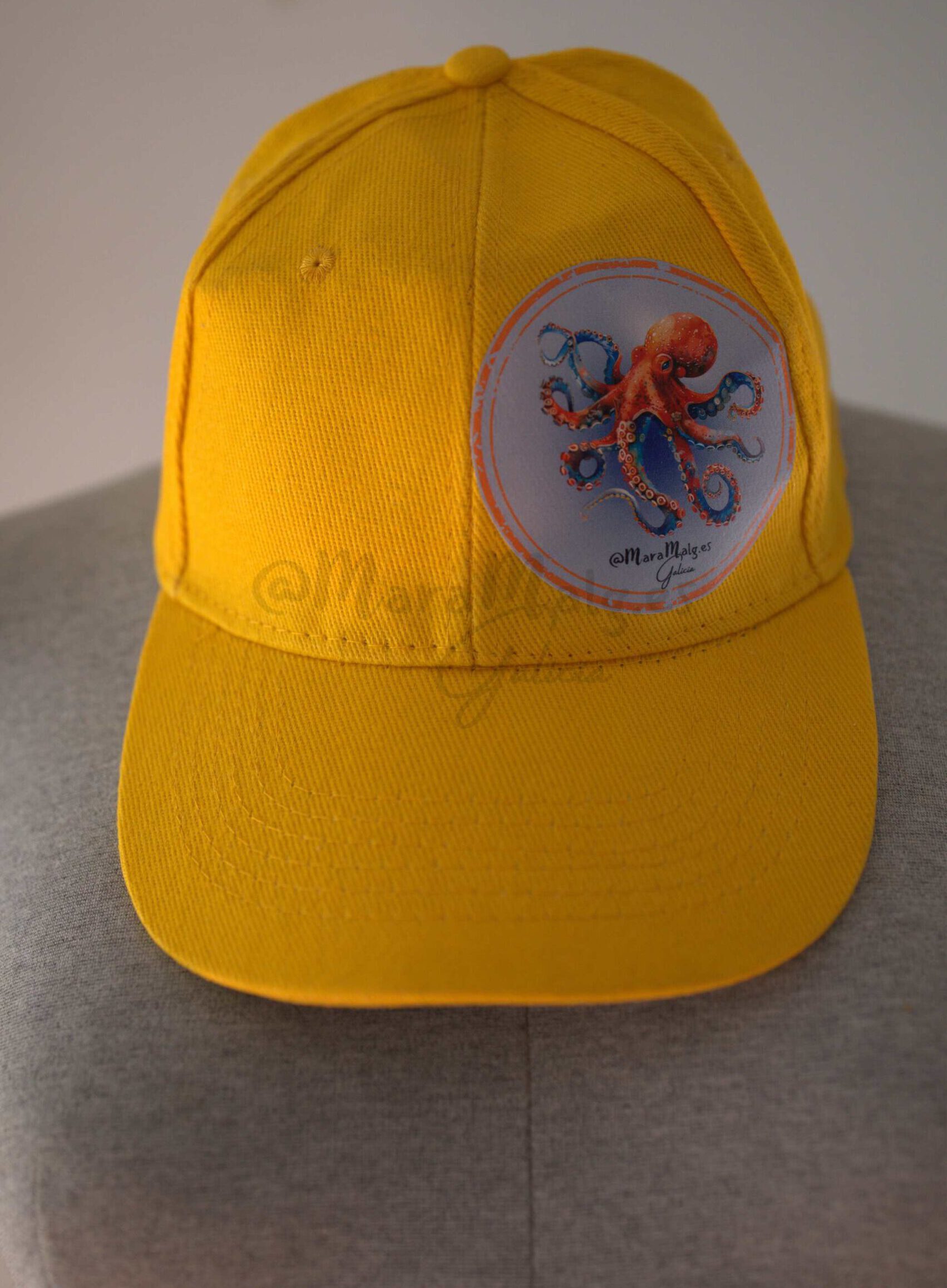 Gorra-Kid-Trnt-amarillo girasol con parche de pulpo de colores