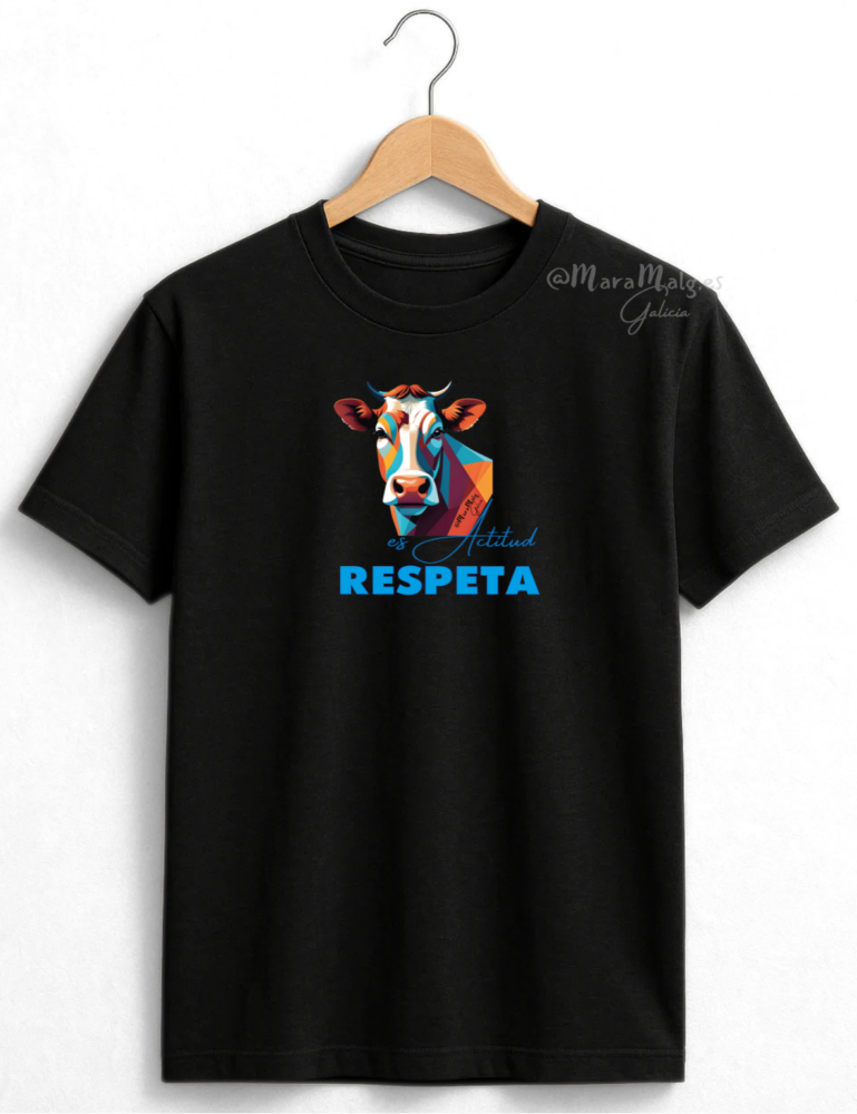 Camiseta diseños VacaColores-Respeta- actitud-azul-MaraMalg
