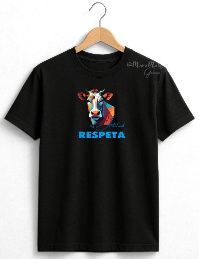 Camiseta diseños VacaColores-Respeta- actitud-azul-MaraMalg